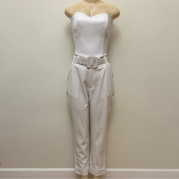 Debora Carvalho Pants - Debora Carvalho Women’s Two-Piece White Strapless Top & Pants Set Size 42 8-10